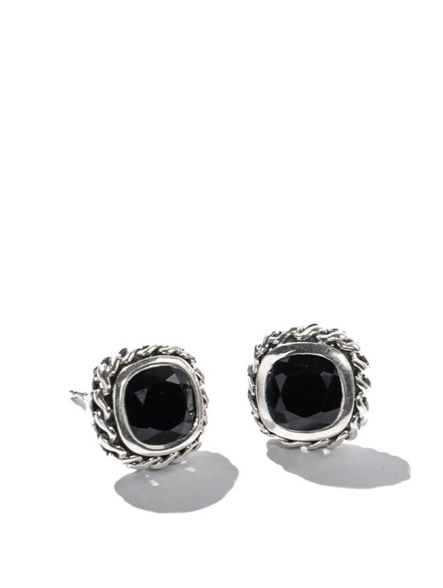 Black Onyx & Sterling Silver Post Earrings